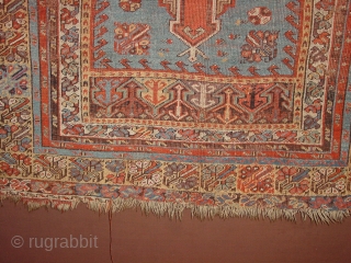 Wonderful pre 1900 mudjur, it has some small repair and some wear as is clear in the photos, its colors are fabulous!, with this heavenly blue and aubergine, etc

115x140cm
3.8x4.7ft    