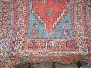 Wonderful pre 1900 mudjur, it has some small repair and some wear as is clear in the photos, its colors are fabulous!, with this heavenly blue and aubergine, etc

115x140cm
3.8x4.7ft    