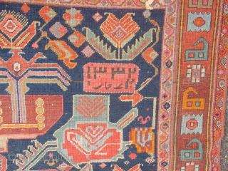 161x315cm  5.4x10.5ft

dated karabagh with stunning natural colors, the greens, blues and warm orange etc,
flat lying, selvedges cut and secured, clean , no holes, no tears two incisisions to make it lay  ...
