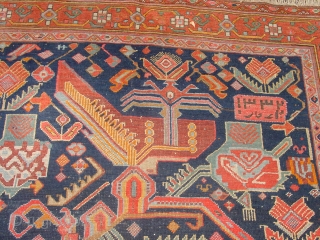 161x315cm  5.4x10.5ft

dated karabagh with stunning natural colors, the greens, blues and warm orange etc,
flat lying, selvedges cut and secured, clean , no holes, no tears two incisisions to make it lay  ...