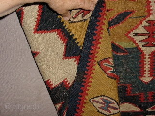 wonderful 1880 ANTIQUE KUBA CAUCASIAN KILIM FLATWEAVE wonderful natural colors, some small tiny damages, no stains, great size
173 x 325cm

5.8x10.8ft             