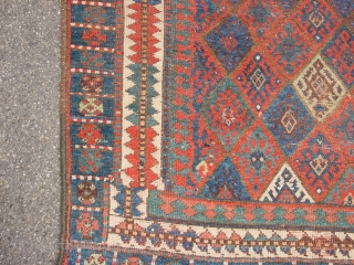 wonderful 1890 antique, main rug with great natural colors, one small, tiny  side repair, some low piule , some corosion, all ends beautifully secured, clean, flat lying, can be used right  ...