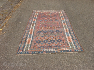 wonderful 1890 antique, main rug with great natural colors, one small, tiny  side repair, some low piule , some corosion, all ends beautifully secured, clean, flat lying, can be used right  ...