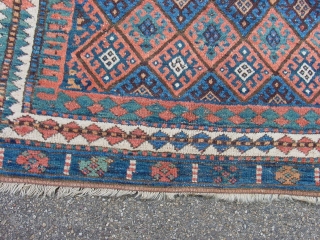 wonderful 1890 antique, main rug with great natural colors, one small, tiny  side repair, some low piule , some corosion, all ends beautifully secured, clean, flat lying, can be used right  ...