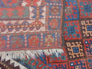 wonderful 1890 antique, main rug with great natural colors, one small, tiny  side repair, some low piule , some corosion, all ends beautifully secured, clean, flat lying, can be used right  ...