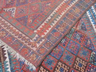 wonderful 1890 antique, main rug with great natural colors, one small, tiny  side repair, some low piule , some corosion, all ends beautifully secured, clean, flat lying, can be used right  ...