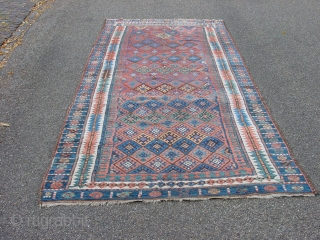 wonderful 1890 antique, main rug with great natural colors, one small, tiny  side repair, some low piule , some corosion, all ends beautifully secured, clean, flat lying, can be used right  ...