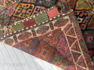 Gorgeous 1880 Jaff Kurdish full pile bag. With a gorgeous palet of fantastic all natural colors.
Original selvedges and good ,no stains, no repairs . Original kelim back
The whole measures 64 x ...