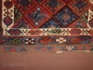 wonderful antique jaff kurdish bagface, very meaty  original pile, in superbe condition, no repairs, fabulous natural colors, and a great pattern!
jaff collectors must have... the blackfabric is loosely stitched, to make  ...