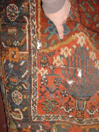 ANTIQUE TRIBAL KAMSEH! Some rugs are so unique and allways a pleasure to loo at...

Great 5 legged animals, and others, great natural colors, mainly in left lower corner old mothite, locally wear,  ...