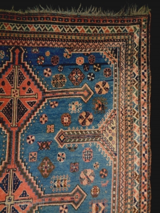 Qasqhay/Luri
Size: 160x237cm (5.3x7.9ft)
Made in circa 1910, there are two old repairs, two very small holes and two stitches.               