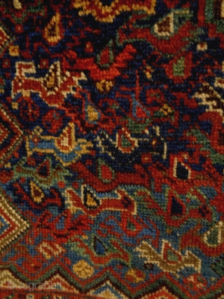 19th Century Kashkuli/Qasqhay
Size: 136x183cm
Natural colors, there are a stitch (see pic. 5) and an old repair (see pic. 10).              