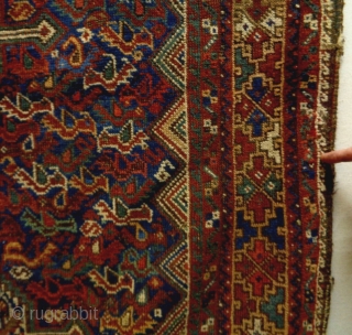 19th Century Kashkuli/Qasqhay
Size: 136x183cm
Natural colors, there are a stitch (see pic. 5) and an old repair (see pic. 10).              