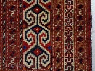 Turkmen Prayer Rug
Size: 86x127cm
Natural colors, made in circa 1910, there is glue at the edges and the a area (see picture 12)           