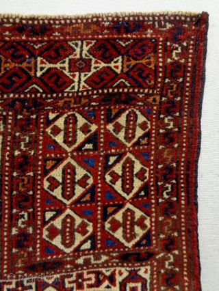Turkmen Prayer Rug
Size: 86x127cm
Natural colors, made in circa 1910, there is glue at the edges and the a area (see picture 12)           