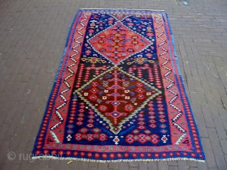 Tribal Bijar Kelim
Size: 117x190cm
Natural colors, made in period 1910, there are two small old repairs (see picture 8)               