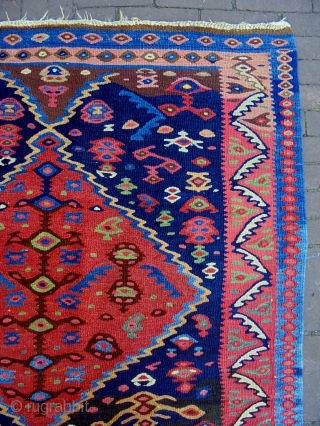 Tribal Bijar Kelim
Size: 117x190cm
Natural colors, made in period 1910, there are two small old repairs (see picture 8)               