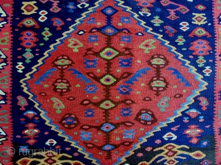 Tribal Bijar Kelim
Size: 117x190cm
Natural colors, made in period 1910, there are two small old repairs (see picture 8)               