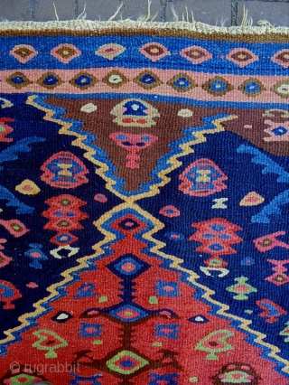 Tribal Bijar Kelim
Size: 117x190cm
Natural colors, made in period 1910, there are two small old repairs (see picture 8)               