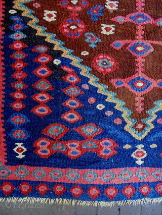 Tribal Bijar Kelim
Size: 117x190cm
Natural colors, made in period 1910, there are two small old repairs (see picture 8)               