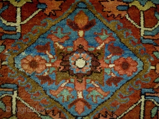 Heriz  Karaja
Size: 82x118cm (2.7x3.9ft)
Natural colors, made in circa 1910, there are a few rows missing at the bottom headend             