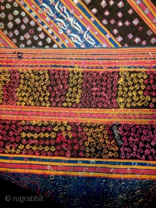 19th Century Indonesian Textile
Size: 125x124cm (4.2x4.1ft)
Natural colors, the gold color is silk, it is used to be hung up              