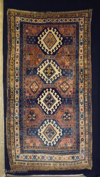 1880 karabag kazak
Size: 133x245cm (4.4x6.2ft)
Natural colors, super wool quality, the brown color is oxidation, there is one old repair at the selvage (see pic. 11)        