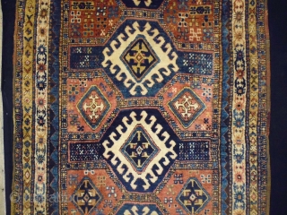 1880 karabag kazak
Size: 133x245cm (4.4x6.2ft)
Natural colors, super wool quality, the brown color is oxidation, there is one old repair at the selvage (see pic. 11)        