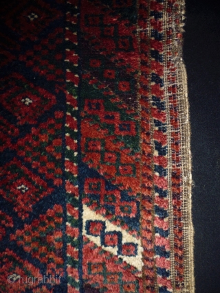 1880 Belouch Balisth Boteh
Size: 42x74cm (1.4x2.5ft)
Natural colors, the blue color at the main field is oxidation                 