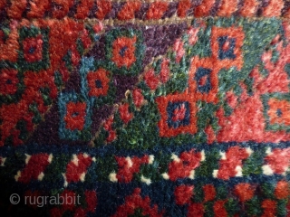 1880 Belouch Balisth Boteh
Size: 42x74cm (1.4x2.5ft)
Natural colors, the blue color at the main field is oxidation                 