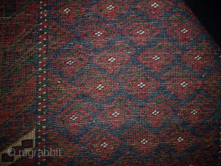 1880 Belouch Balisth Boteh
Size: 42x74cm (1.4x2.5ft)
Natural colors, the blue color at the main field is oxidation                 