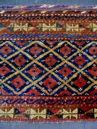 Turkmen Torba
Size: 110x34cm
Natural colors (except the apricot color is a bit faede), made in period 1910.                 