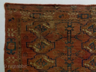 1850 Turkmen Cuval Fragment
Size: 104x75cm (3.5x2.5ft)
Natural colors                          