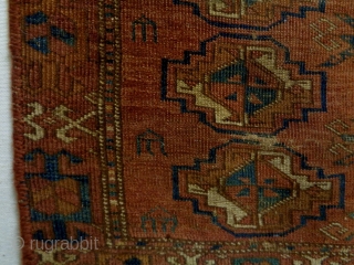 1850 Turkmen Cuval Fragment
Size: 104x75cm (3.5x2.5ft)
Natural colors                          