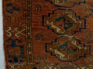 1850 Turkmen Cuval Fragment
Size: 104x75cm (3.5x2.5ft)
Natural colors                          