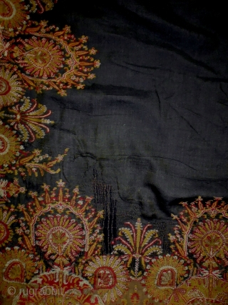 1870/80 Textile
Size: 169x331cm (6.0x11.0ft)
The fringe is silk, the back is covered with black cloth                   