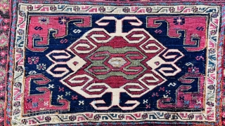 Shahsevan soumac bagface circa 1870 all good natural colors. woven with silver thread in the center,very good condition,size 54x62cm              