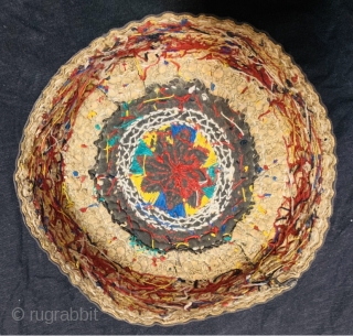 A fully embroidered hat from Central Asia 1880 circa,Diameter 25cm                       