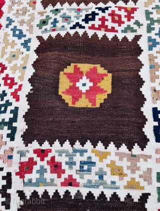 excellent quality and very fine Qashqai kilim circa 1880 in very good condition all good natural colors the white color all in cotton,size 290x155cm         