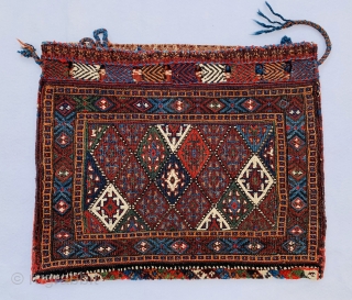 beautiful Afshar sumak bag circa 1890 ,all good colors and perfect condation,size 58x48cm                    