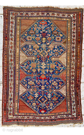 Beautiful Qashqai rug circa 1880 all  good natural dyes,without any repairs low pile  In some places in the center,size 210x140cm. Wool on wool        