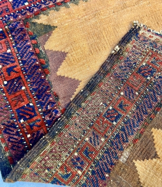 Antique Baluch Sofreh with 2 techniques part knotted and kilim circa 1880 all good colors and good condition,size 115x95cm.              