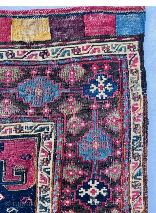 Shahsevan somac bagface circa 1870 all good natural colors. woven with silver thread in the center,very good condition,size 54x62cm              