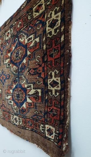 Large antique Turkmen "Eagle Gul Group ii" torba or wedding trapping. Asymmetric knot open right, with cotton in weft. Great wool quality and all natural dyes. Very good condition with only partially  ...