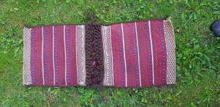 Turkmen Tekke flat-weave Khorjin. Complete and very finely woven. Lovely repeat of the Ak elem and very nice all natural colors. Measures 104x42 cm.         