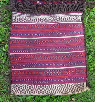 Turkmen Tekke flat-weave Khorjin. Complete and very finely woven. Lovely repeat of the Ak elem and very nice all natural colors. Measures 104x42 cm.         