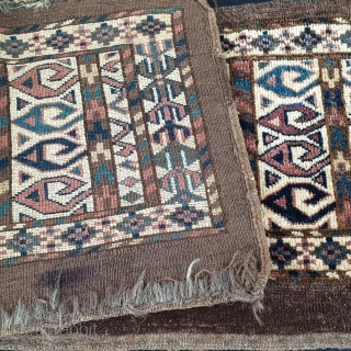 Rare and distinctive Turkmen Chodor torba dated 1877, with wonderful natural dyes and rare design elements, including an ivory field and ram horn trees, Measures 38x92 cm (ca. 15x36 inches). Priced to  ...