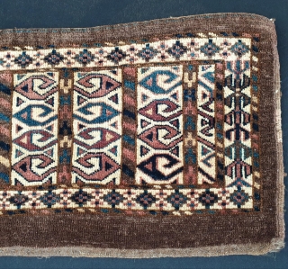 Rare and distinctive Turkmen Chodor torba dated 1877, with wonderful natural dyes and rare design elements, including an ivory field and ram horn trees, Measures 38x92 cm (ca. 15x36 inches). Priced to  ...