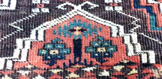 Turkmen Chodor chuval. 19th century. Great colors and design details. Measures 108x62 cm (3'7"x 2').                  