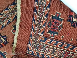 Antique Turkmen Yomud group torba of a rare design. Size is: 96x41. Very good condition as pictured.                